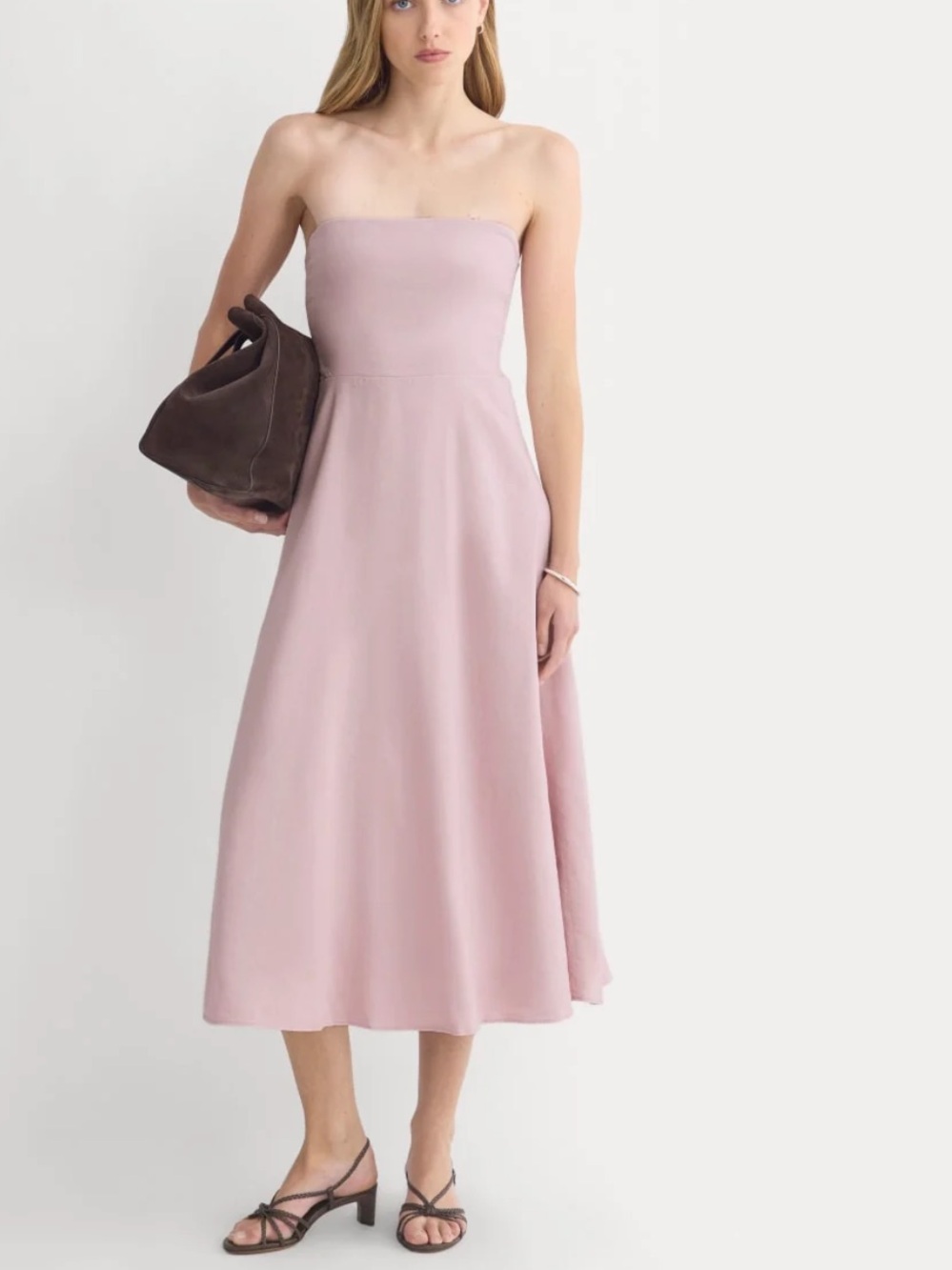 Everlane Strapless Midi Dress Stretched Linen Size 8 Brushed Lilac Ruched